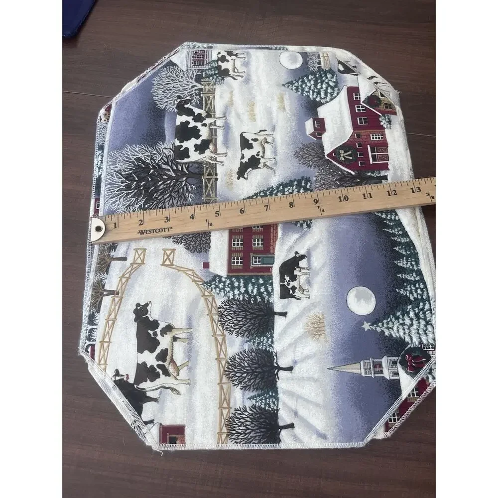 Lot Of 4 Farmhouse Country Christmas Cow Winter Placemats Handmade Vintage